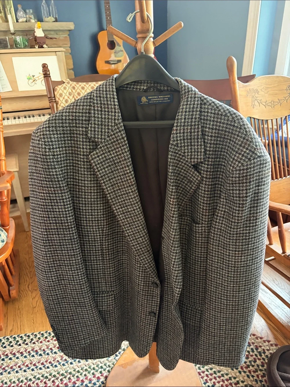 Brooks Brothers Men's Gray Houndstooth Wool Blazer Size 48R